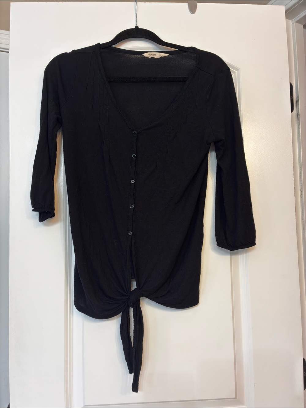 Old Navy 3/4 Sleeve Black Tie-Front Women's Shirt